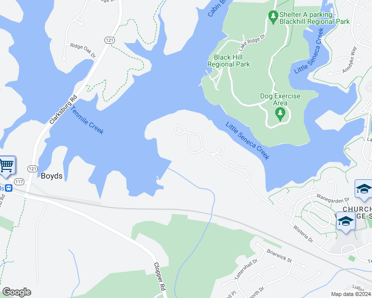 map of restaurants, bars, coffee shops, grocery stores, and more near 20232 Tidewinds Way in Germantown