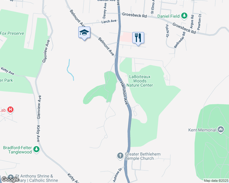 map of restaurants, bars, coffee shops, grocery stores, and more near 5103 South Ridge Drive in Cincinnati