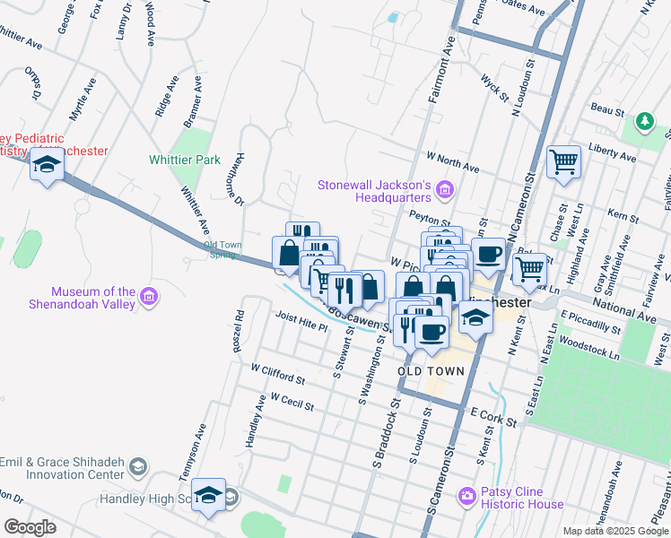 map of restaurants, bars, coffee shops, grocery stores, and more near 324 Amherst Street in Winchester