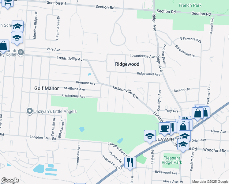 map of restaurants, bars, coffee shops, grocery stores, and more near in Cincinnati