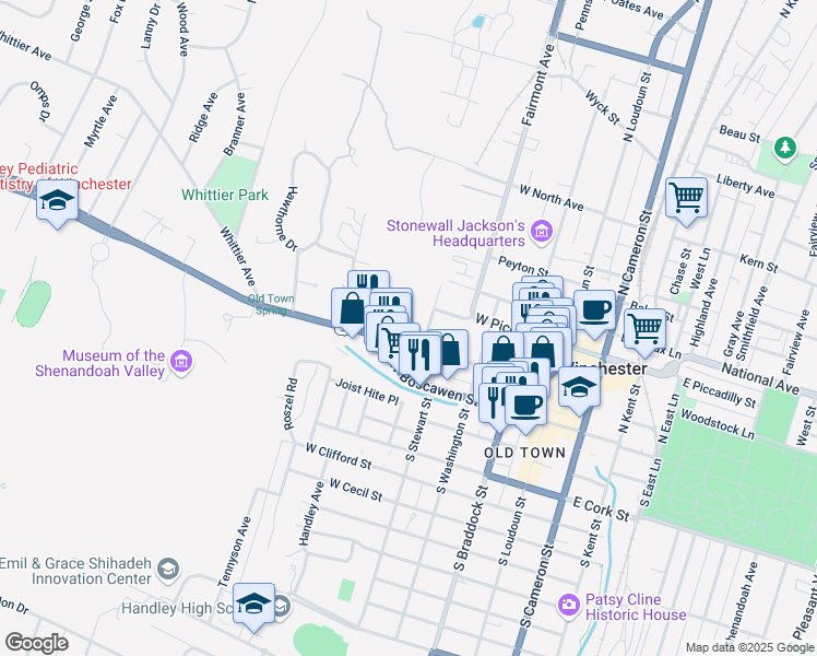 map of restaurants, bars, coffee shops, grocery stores, and more near 324 Amherst Street in Winchester