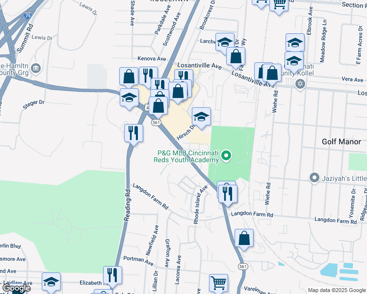 map of restaurants, bars, coffee shops, grocery stores, and more near 6252 Joyce Lane in Cincinnati
