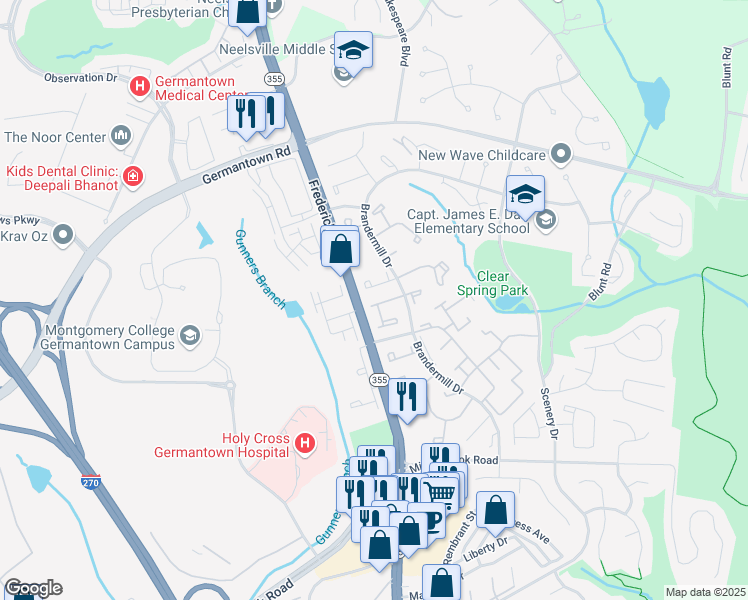 map of restaurants, bars, coffee shops, grocery stores, and more near 11529 Apperson Way in Germantown