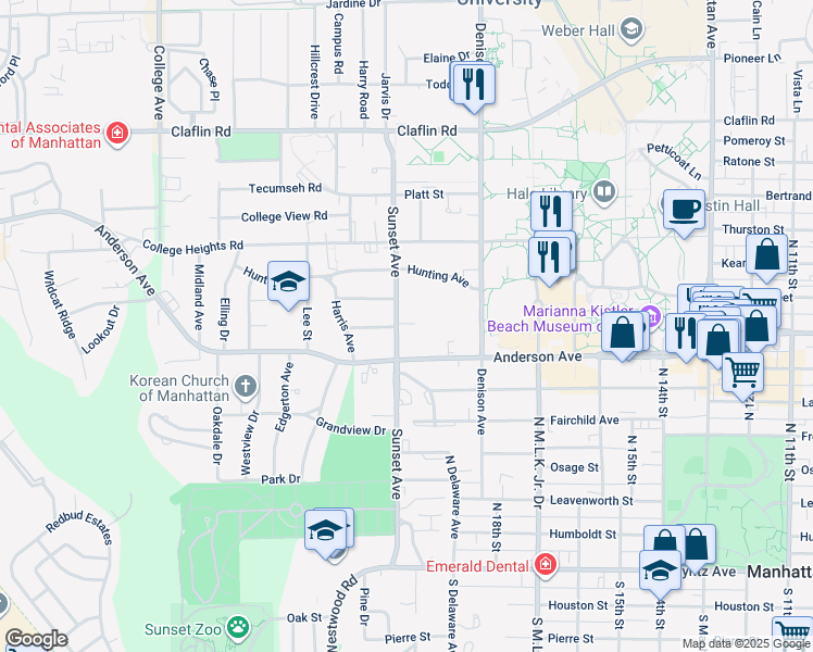map of restaurants, bars, coffee shops, grocery stores, and more near 816 Sunset Avenue in Manhattan