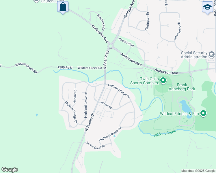 map of restaurants, bars, coffee shops, grocery stores, and more near 701 Highland Ridge Drive in Manhattan