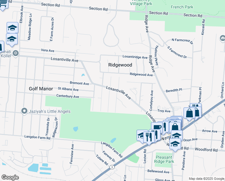 map of restaurants, bars, coffee shops, grocery stores, and more near in Cincinnati
