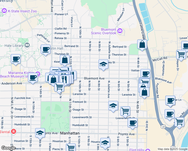 map of restaurants, bars, coffee shops, grocery stores, and more near 819 North 8th Street in Manhattan