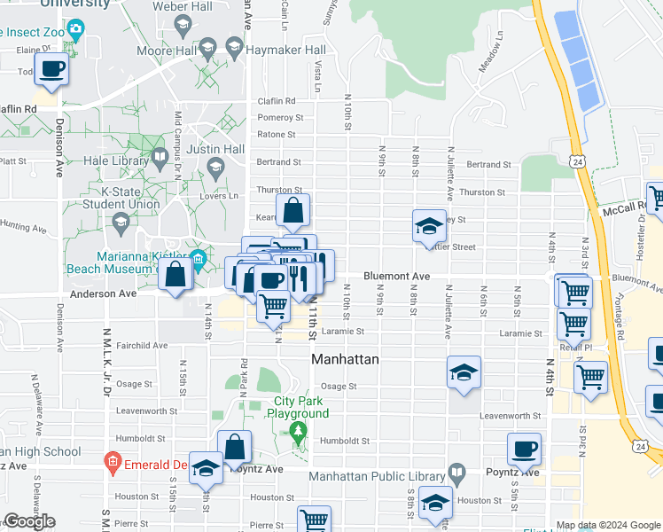 map of restaurants, bars, coffee shops, grocery stores, and more near in Manhattan