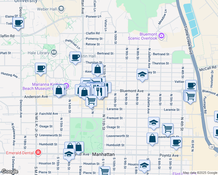 map of restaurants, bars, coffee shops, grocery stores, and more near in Manhattan