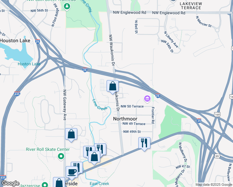 map of restaurants, bars, coffee shops, grocery stores, and more near Northwest 51st Terrace in Riverside