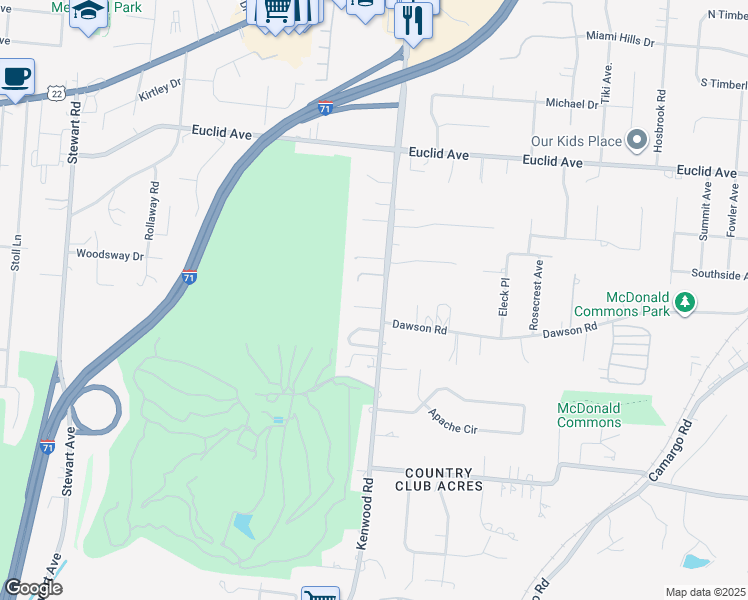 map of restaurants, bars, coffee shops, grocery stores, and more near 6717 Kenwood Road in Cincinnati