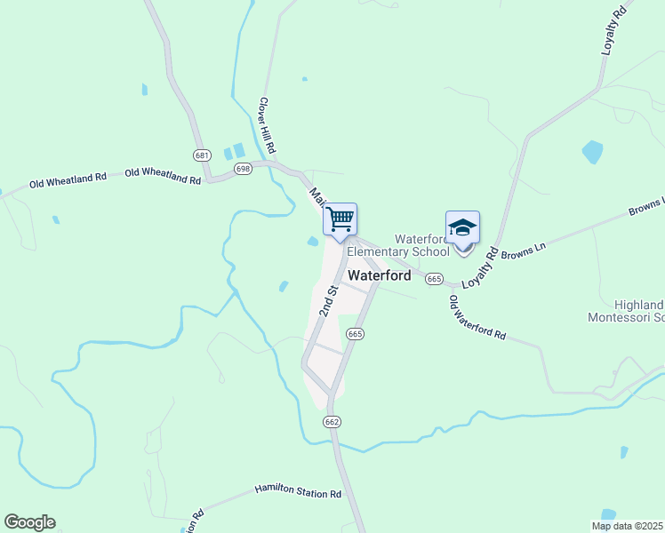 map of restaurants, bars, coffee shops, grocery stores, and more near 15511 2nd Street in Waterford