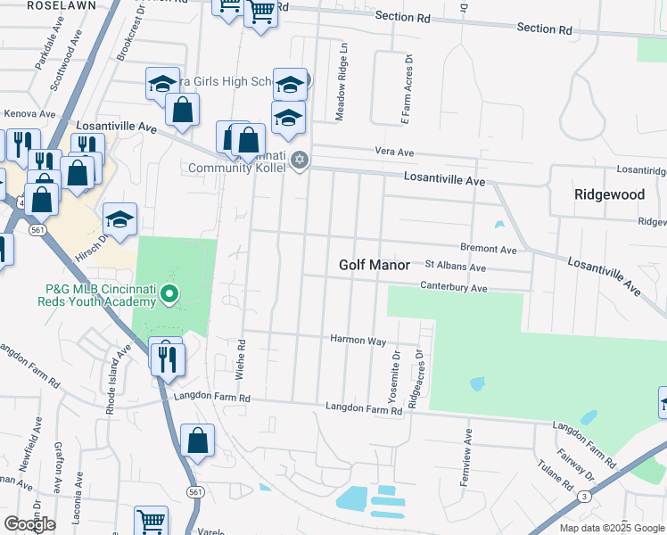 map of restaurants, bars, coffee shops, grocery stores, and more near 6318 Mayflower Avenue in Cincinnati