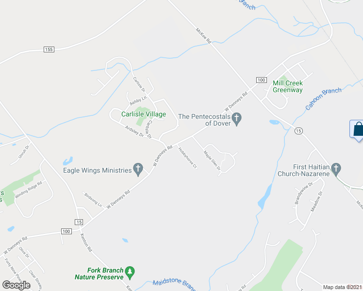 map of restaurants, bars, coffee shops, grocery stores, and more near 4271 West Denneys Road in Dover