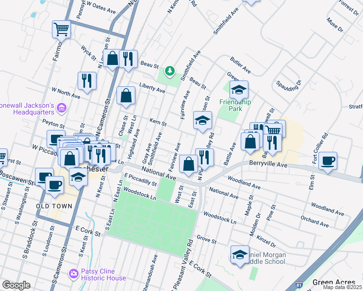 map of restaurants, bars, coffee shops, grocery stores, and more near 412 Fairview Avenue in Winchester