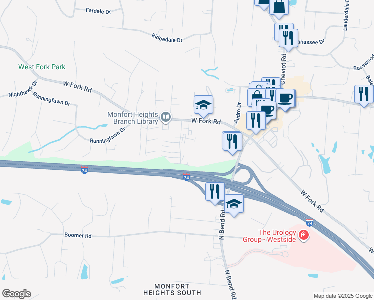 map of restaurants, bars, coffee shops, grocery stores, and more near 5191 North Bend Crossing in Cincinnati