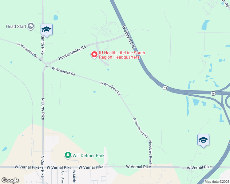 map of restaurants, bars, coffee shops, grocery stores, and more near 3780 West Woodyard Road in Bloomington