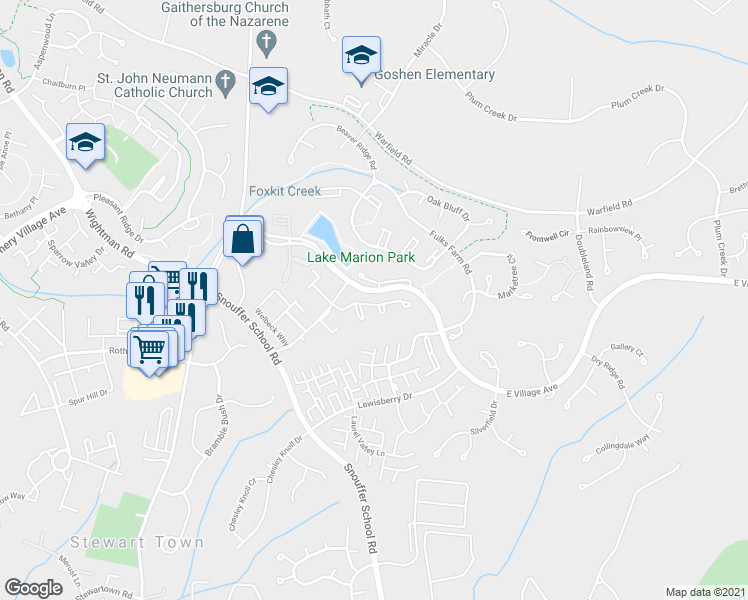 map of restaurants, bars, coffee shops, grocery stores, and more near 8607 Hawk Run Terrace in Gaithersburg