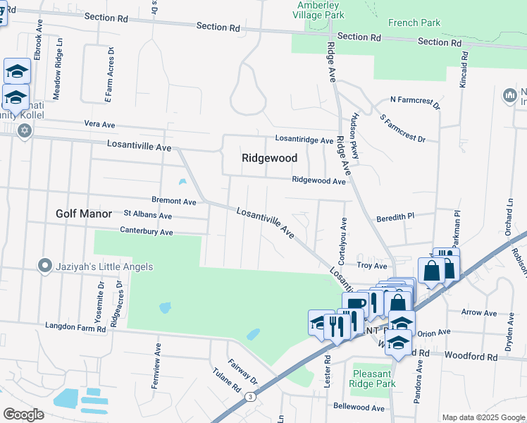 map of restaurants, bars, coffee shops, grocery stores, and more near in Cincinnati