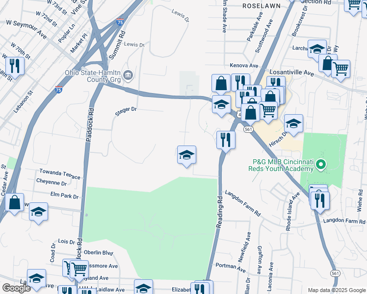 map of restaurants, bars, coffee shops, grocery stores, and more near 7000 Glenmeadow Lane in Cincinnati