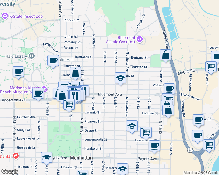 map of restaurants, bars, coffee shops, grocery stores, and more near 819 North 8th Street in Manhattan