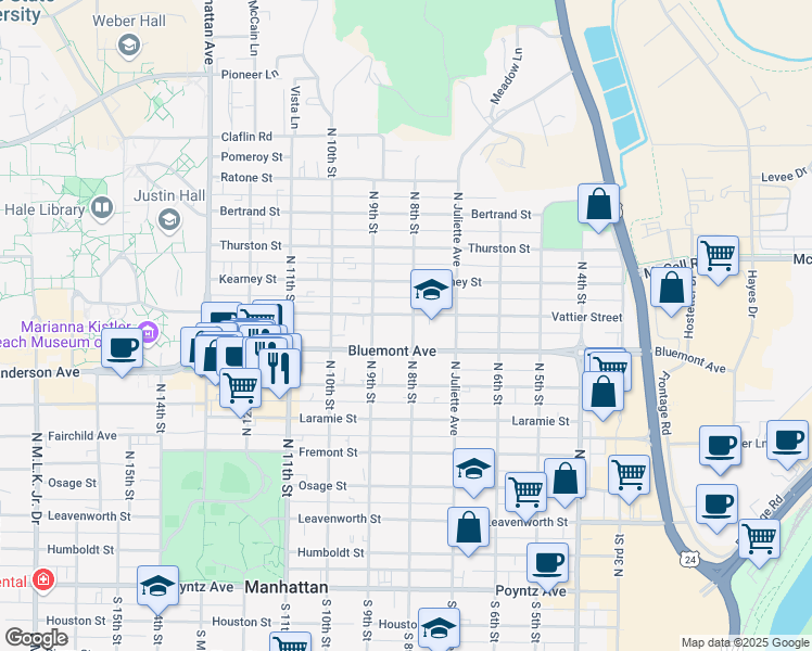 map of restaurants, bars, coffee shops, grocery stores, and more near 819 North 8th Street in Manhattan