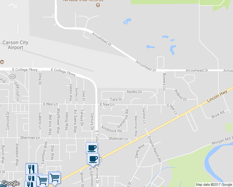 map of restaurants, bars, coffee shops, grocery stores, and more near 4101 Apollo Drive in Carson City
