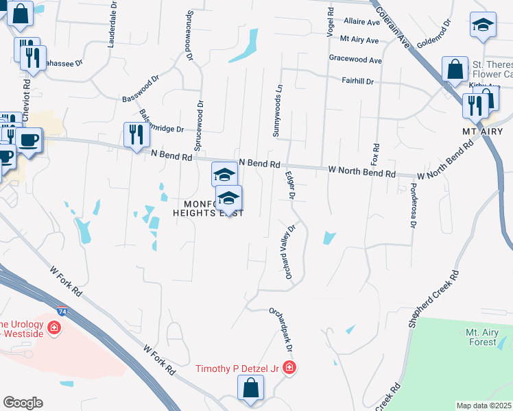 map of restaurants, bars, coffee shops, grocery stores, and more near 5431 Leumas Road in Cincinnati
