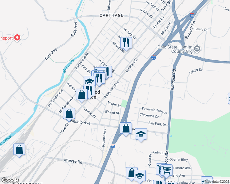 map of restaurants, bars, coffee shops, grocery stores, and more near 25 Spruce Street in Cincinnati