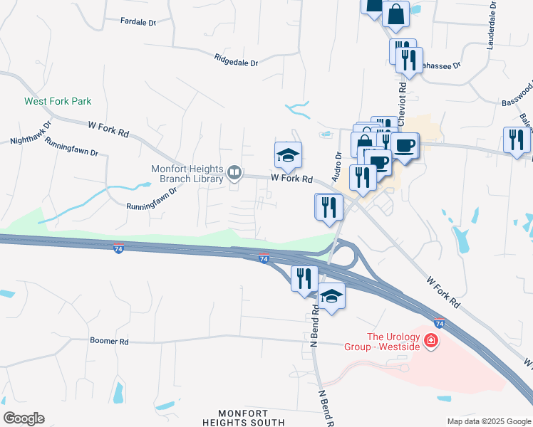 map of restaurants, bars, coffee shops, grocery stores, and more near 5191 North Bend Crossing in Cincinnati