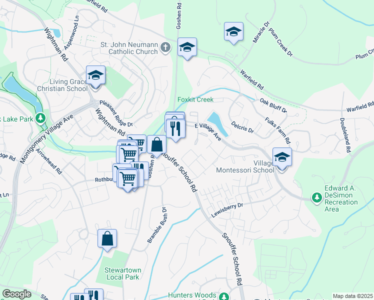 map of restaurants, bars, coffee shops, grocery stores, and more near 8832 Welbeck Way in Gaithersburg