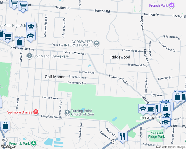 map of restaurants, bars, coffee shops, grocery stores, and more near 2635 Bremont Avenue in Cincinnati