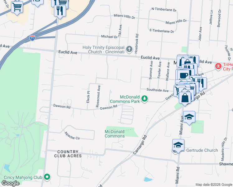map of restaurants, bars, coffee shops, grocery stores, and more near 7070 Dawson Road in Cincinnati