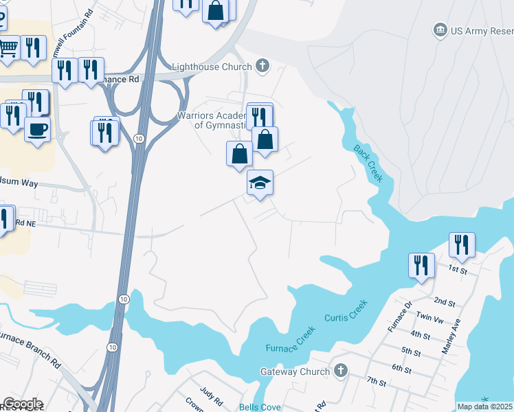 map of restaurants, bars, coffee shops, grocery stores, and more near 6730 Baymeadow Drive in Glen Burnie