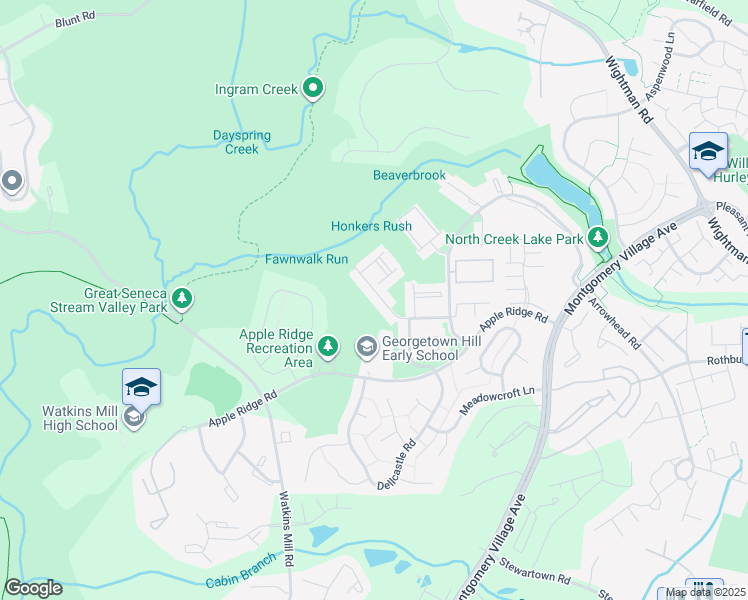 map of restaurants, bars, coffee shops, grocery stores, and more near 10032 Maple Leaf Drive in Montgomery Village