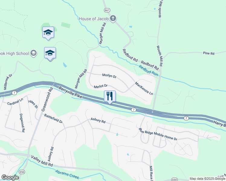 map of restaurants, bars, coffee shops, grocery stores, and more near 123 Merlot Drive in Stephenson