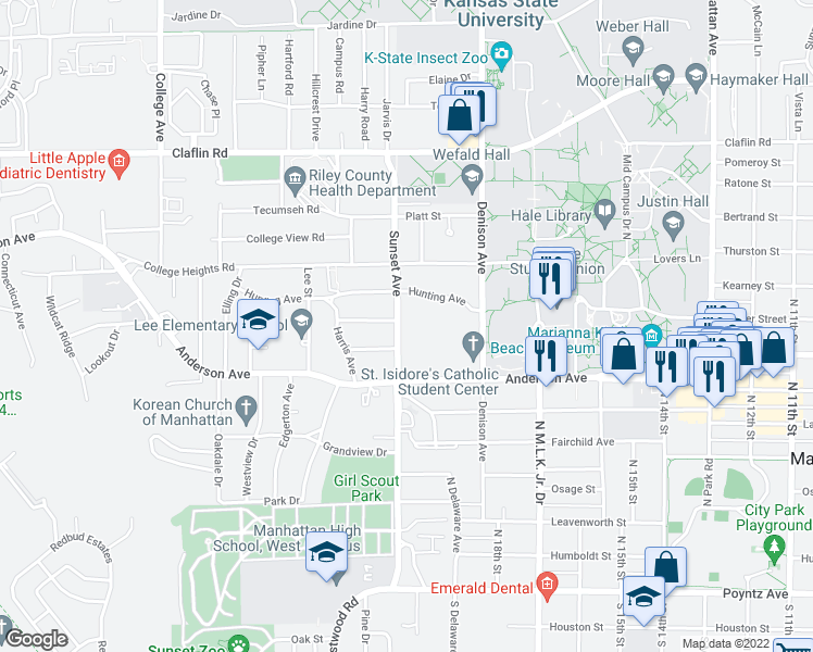 map of restaurants, bars, coffee shops, grocery stores, and more near 816 Sunset Avenue in Manhattan