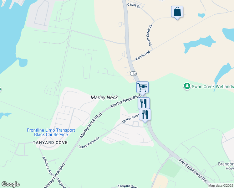 map of restaurants, bars, coffee shops, grocery stores, and more near 6831 Winterhill Lane in Glen Burnie
