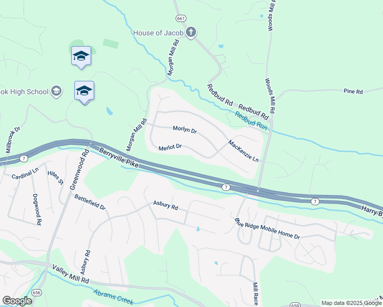 map of restaurants, bars, coffee shops, grocery stores, and more near 123 Merlot Drive in Stephenson