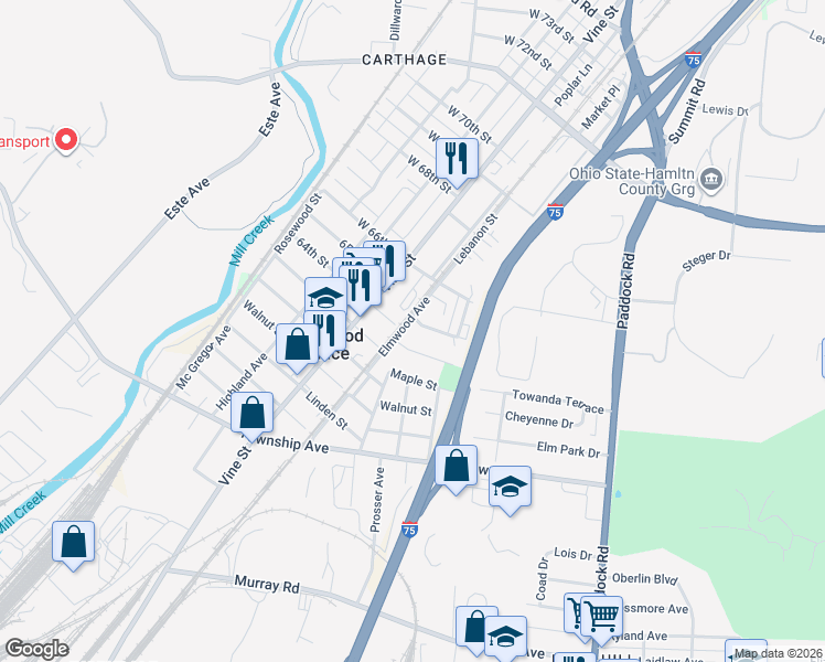 map of restaurants, bars, coffee shops, grocery stores, and more near 25 Spruce Street in Cincinnati