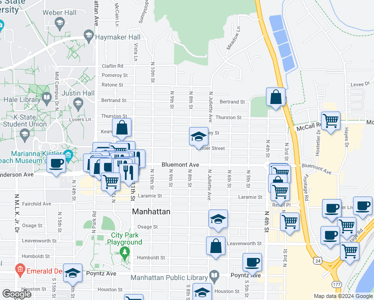 map of restaurants, bars, coffee shops, grocery stores, and more near 819 North 8th Street in Manhattan