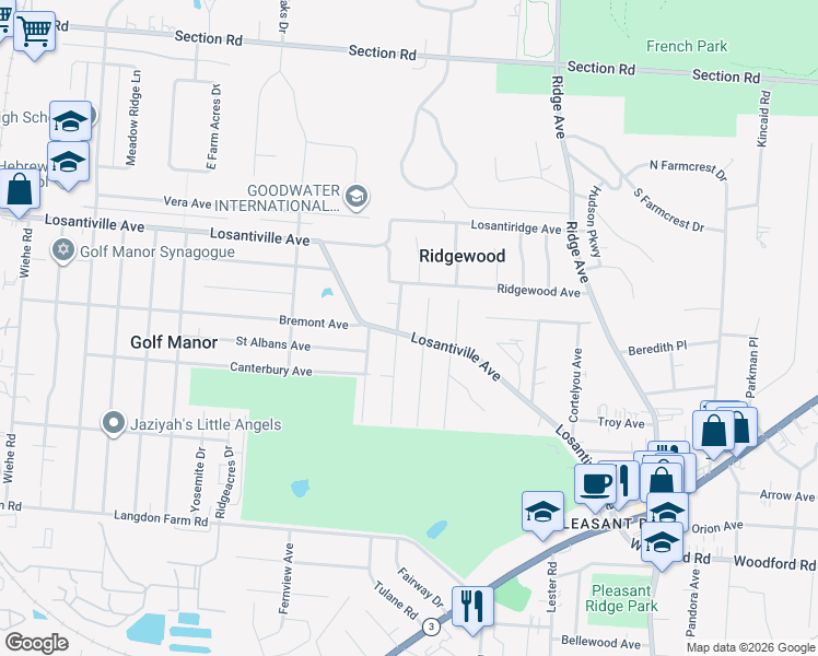 map of restaurants, bars, coffee shops, grocery stores, and more near in Cincinnati