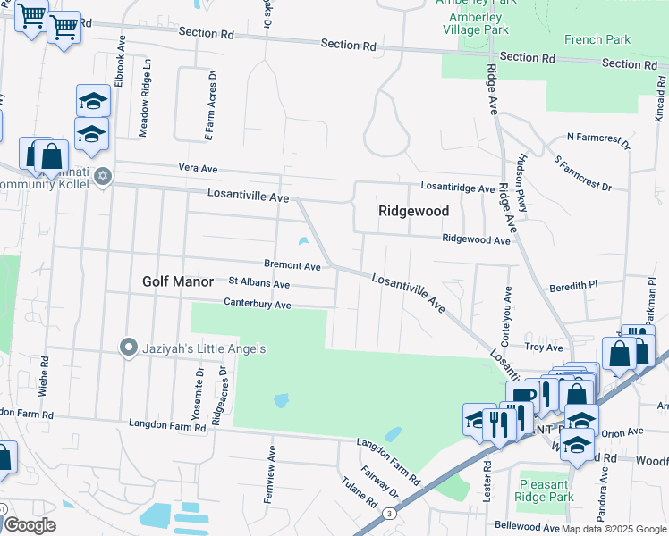 map of restaurants, bars, coffee shops, grocery stores, and more near 2635 Bremont Avenue in Cincinnati