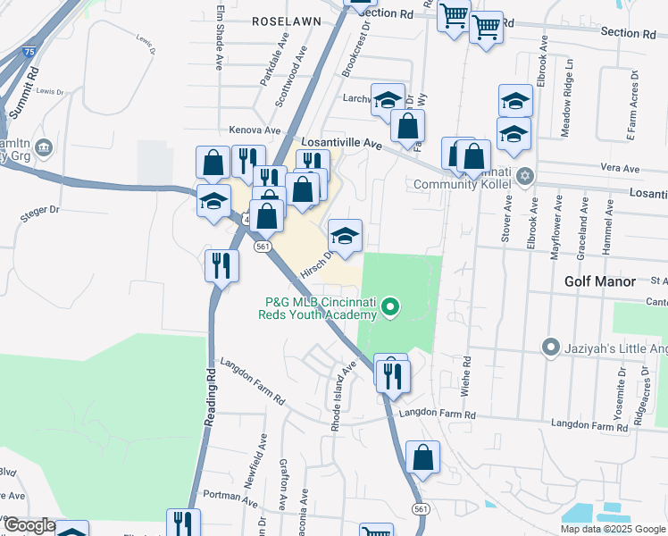 map of restaurants, bars, coffee shops, grocery stores, and more near 6252 Joyce Lane in Cincinnati