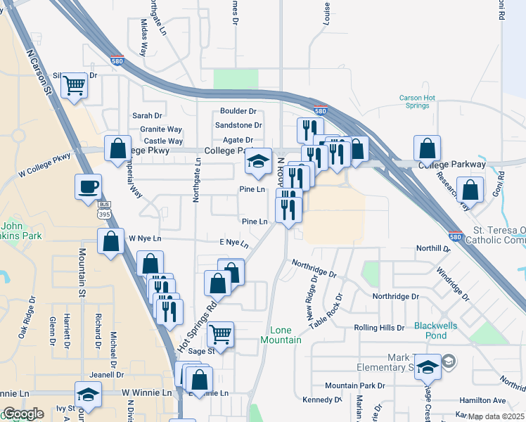 map of restaurants, bars, coffee shops, grocery stores, and more near 700 Hot Springs Road in Carson City