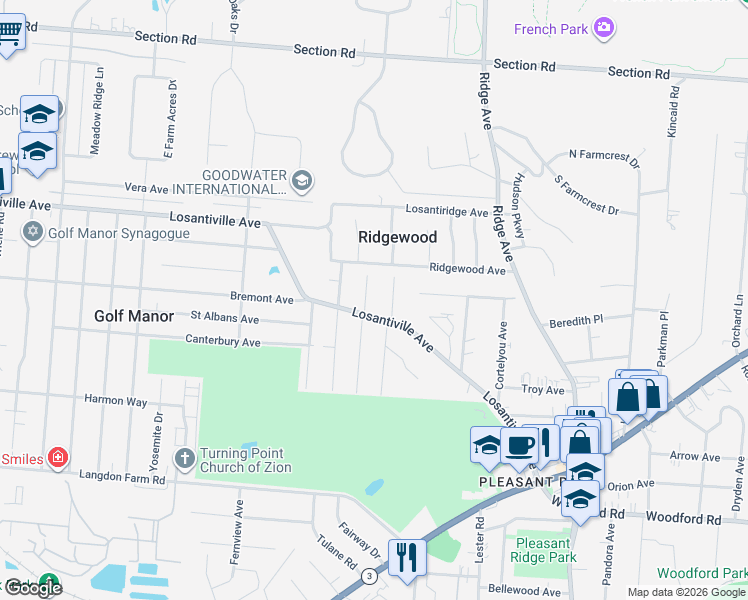 map of restaurants, bars, coffee shops, grocery stores, and more near in Cincinnati