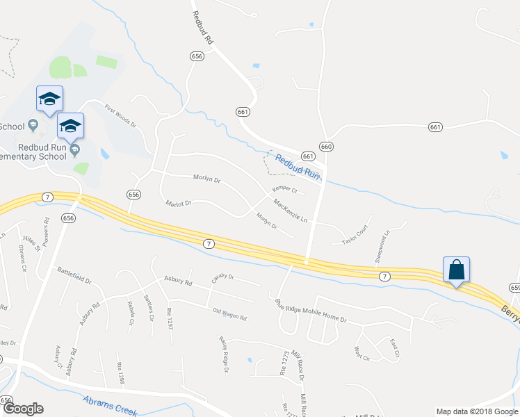 map of restaurants, bars, coffee shops, grocery stores, and more near 301 Morlyn Drive in Stephenson
