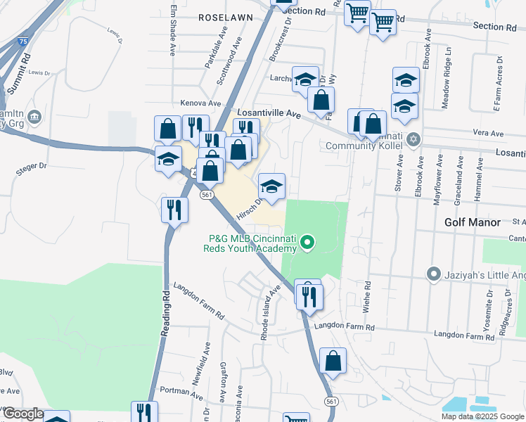 map of restaurants, bars, coffee shops, grocery stores, and more near 1908 Seymour Avenue in Cincinnati
