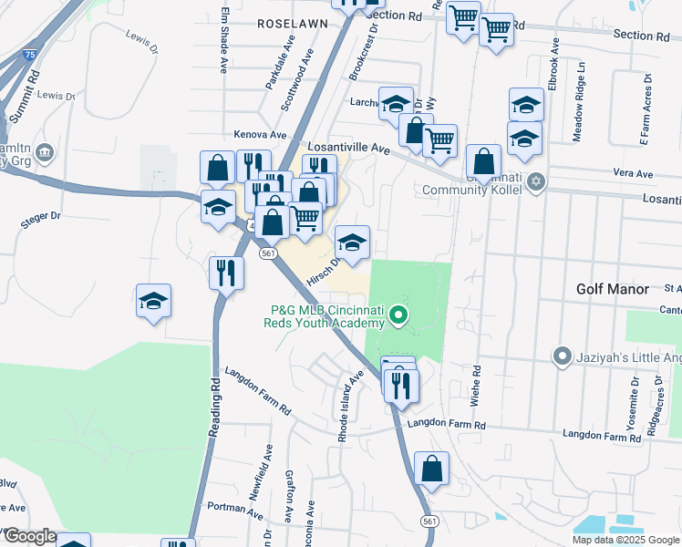 map of restaurants, bars, coffee shops, grocery stores, and more near 1908 Seymour Avenue in Cincinnati