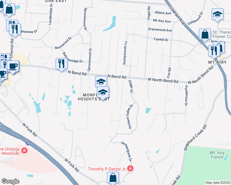 map of restaurants, bars, coffee shops, grocery stores, and more near 5431 Leumas Road in Cincinnati